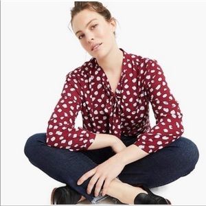 J. Crew Brushstroke Print Tie-Neck Blouse